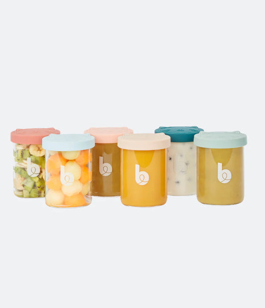Produktbild: Aufbewahrungsgläser Set 6x 250ml aus recycelbarem Borosilikatglas von babymoov im Onlineshop von dasMikruli - Dein Shop für Baby Erstausstattung