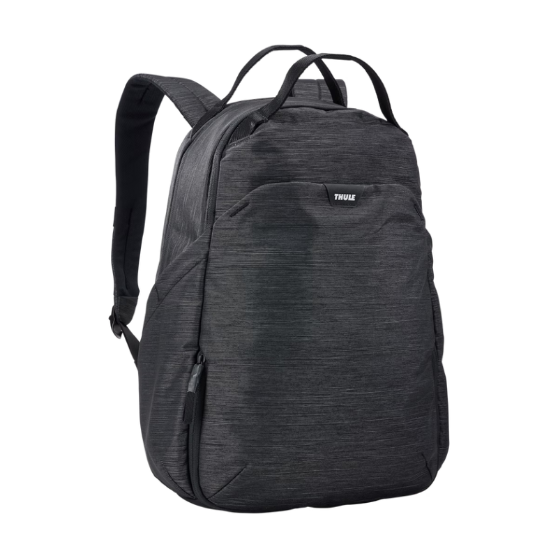 Schwarzer Thule Rucksack mit minimalistischem Design und ergonomischen Schultergurten