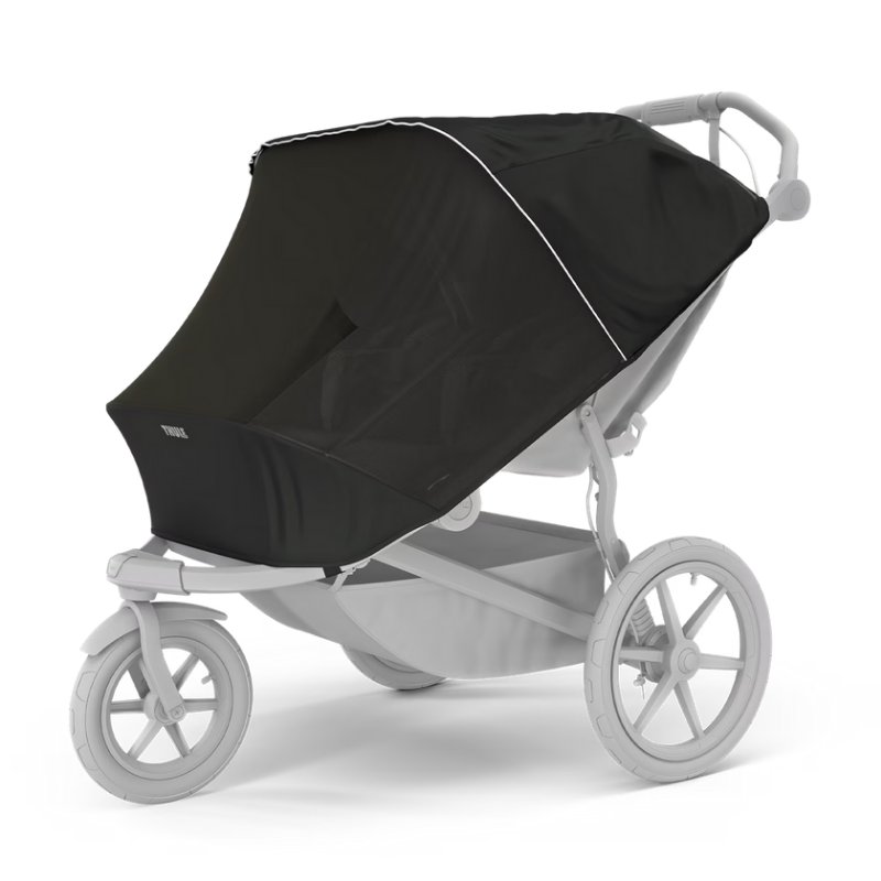 Thule Doppel Kinderwagen mit schwarzem Insektenschutz und Netzabdeckung