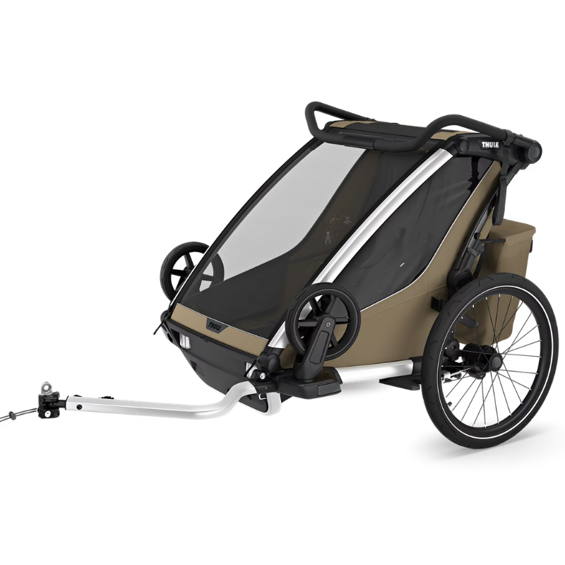 Thule Chariot Kinderanhänger in Sandfarben – multifunktionaler Fahrradanhänger und Buggy mit wetterfestem Verdeck, Belüftungssystem und Federung