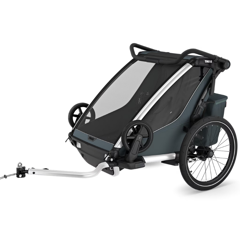 Thule Chariot Cross Kinderfahrradanhänger in Grau-Blau – vielseitiger Anhänger mit großer Fensterabdeckung, Federung und Aluminiumrahmen
