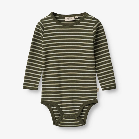 Produktbild: Body Berti - dark green stripe von wheat im Onlineshop von dasMikruli - Dein Shop für Baby Erstausstattung