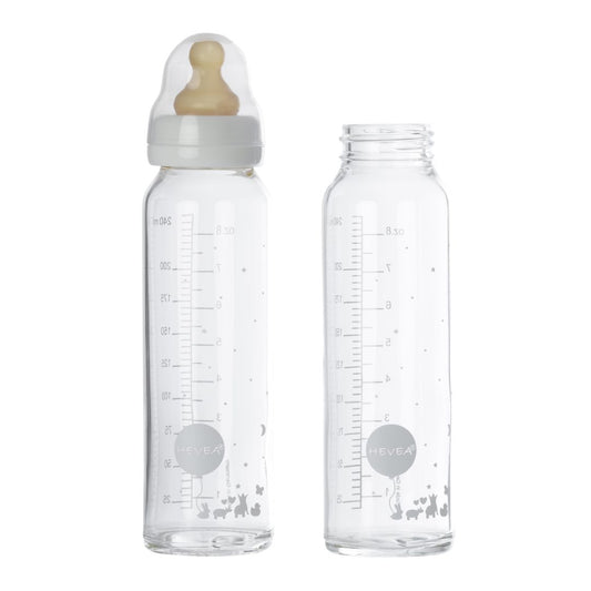 Produktbild: Hevea Babyfläschchen aus Glas / Weiß (240 ml) + Trinksauger - Naturkautschuk / 2er Pack von HEVEA im Onlineshop von dasMikruli - Dein Shop für Baby Erstausstattung