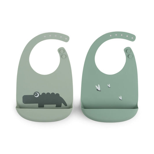 Produktbild: Silikon Lätzchen 2-er Pack Croco Grün von donebydeer im Onlineshop von dasMikruli - Dein Shop für Baby Erstausstattung