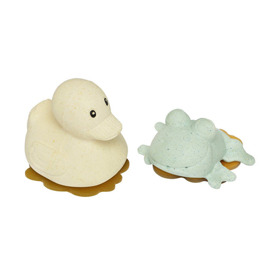 Produktbild: Hevea Badespielzeug Set Ente + Frosch - Naturkautschuk / upcycled / Sand + Sage von HEVEA im Onlineshop von dasMikruli - Dein Shop für Baby Erstausstattung