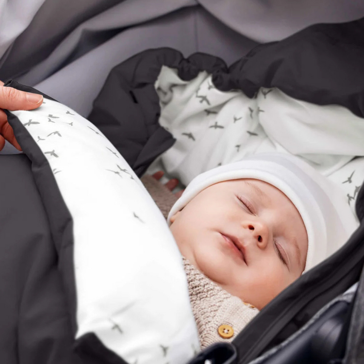 Baby im Kinderwagenfußsack