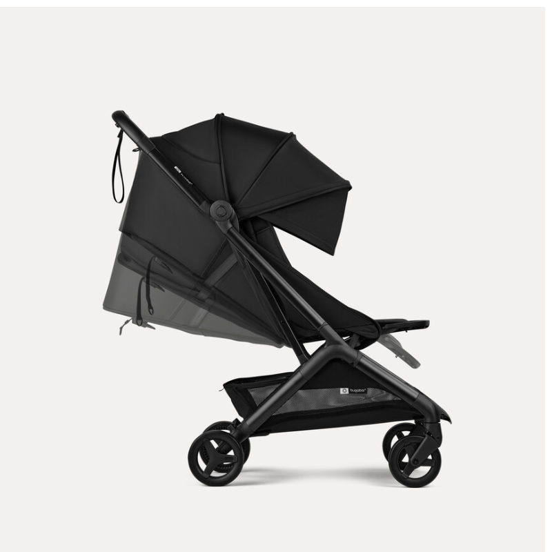 Bugaboo Reisebuggy, schwarz, Seitenansicht und Liegeposition 