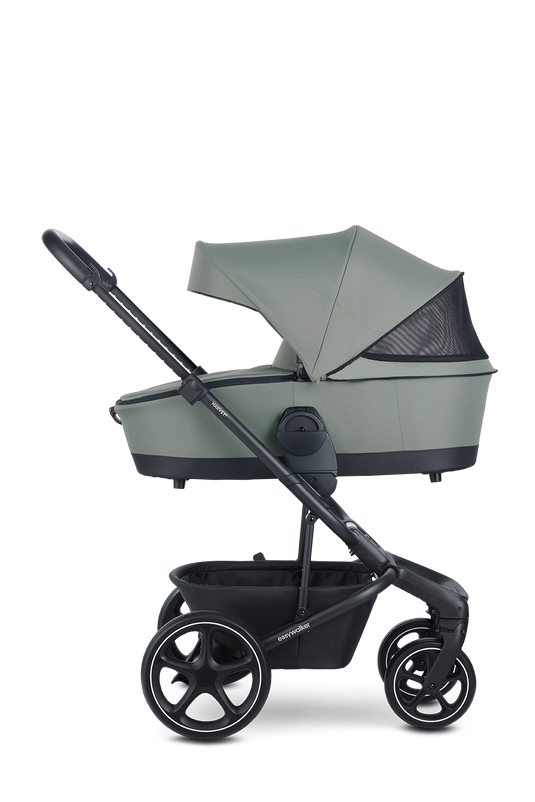 Der Kinderwagen Harvey5 mit passender Babywanne in der Farbe Agave Green von der Firma Easywalker. 