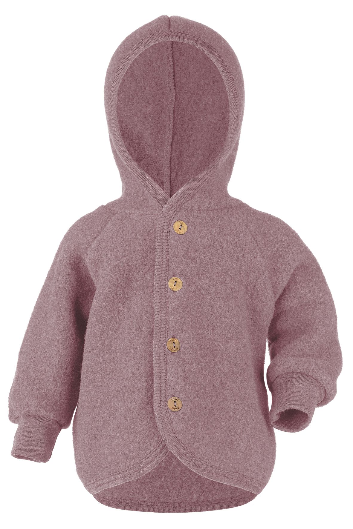 Produktbild: Engel Kapuzenjacke, mit Holzknöpfen - Rosenholz melange von Engel im Onlineshop von dasMikruli - Dein Shop für Baby Erstausstattung