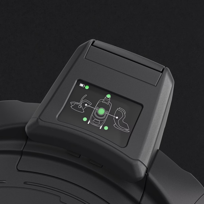 Thule ISOFIX-Basisstation mit LED-Indikatoren – grüne Leuchten zeigen korrekte Installation der Babyschale und Stützfußposition an