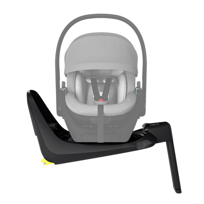 Thule ISOFIX-Basisstation mit Babyschale in Frontansicht – sicherer Einbau mit Stützfuß und Indikatoren für korrekte Befestigung
