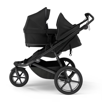 Thule Doppelkinderwagen schwarz mit Babywanne und Sportsitz