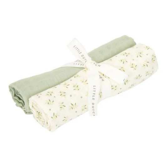 Produktbild: little dutch - Swaddles 70x70 cm Blueberry Leaves in grün von little dutch im Onlineshop von dasMikruli - Dein Shop für Baby Erstausstattung