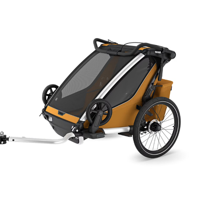 Thule Chariot Sport Kinderfahrradanhänger in Senf – Premium Multisport-Anhänger mit Fahrrad-Set, Federung und wetterfestem Verdeck