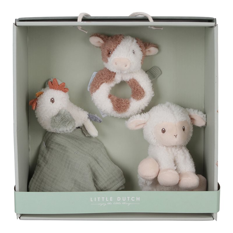 Diese schöne Box enthält drei weiche Produkte zum Schlafen, Kuscheln und Spielen.